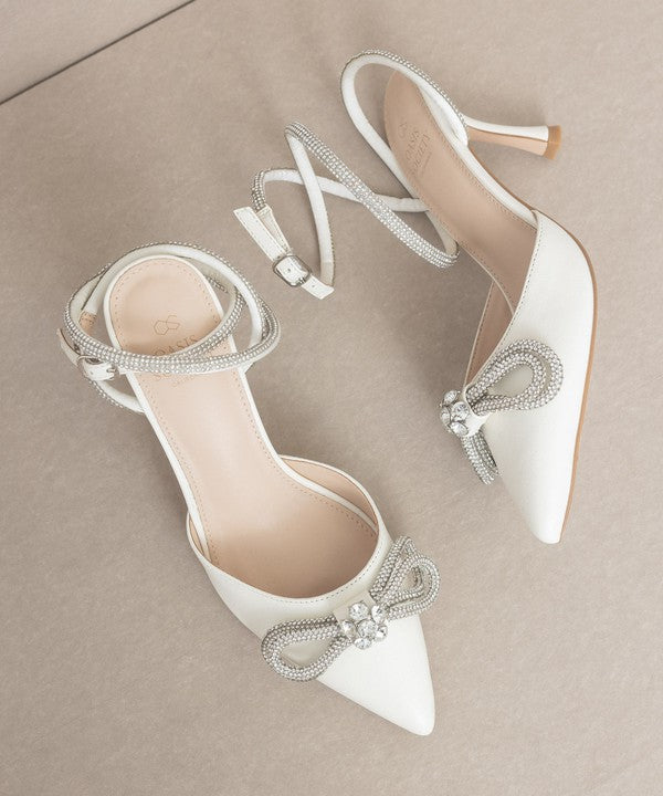 White Bow Front Kitten Heel