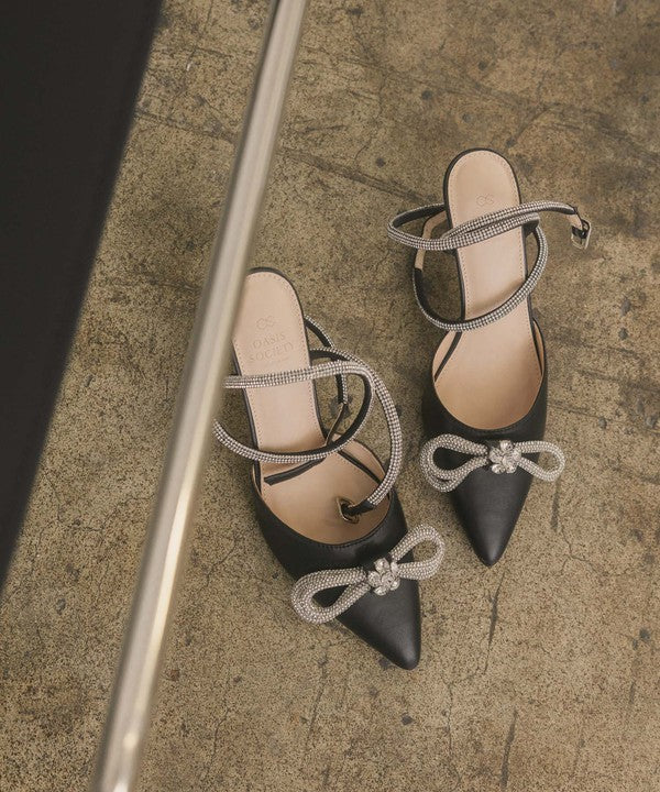 Black Bow Front Kitten Heel