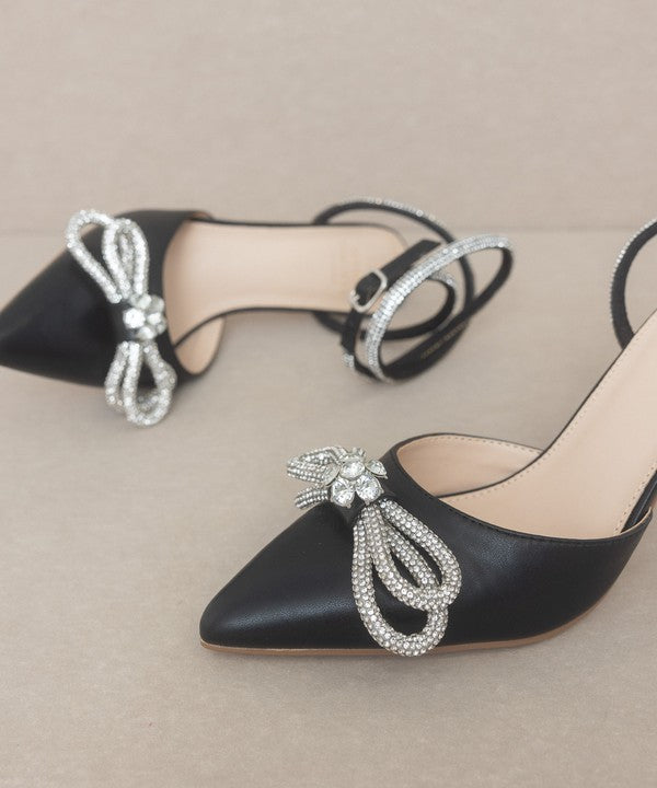 Black Bow Front Kitten Heel