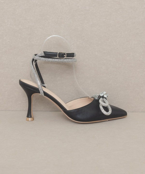 Black Bow Front Kitten Heel