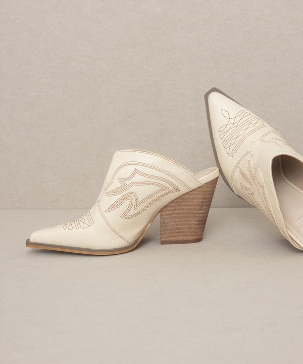 Cream Western Inspired Heeled Mule