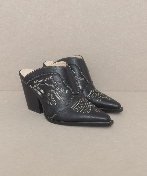 Black Western Inspired Heeled Mule
