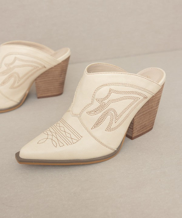 Cream Western Inspired Heeled Mule