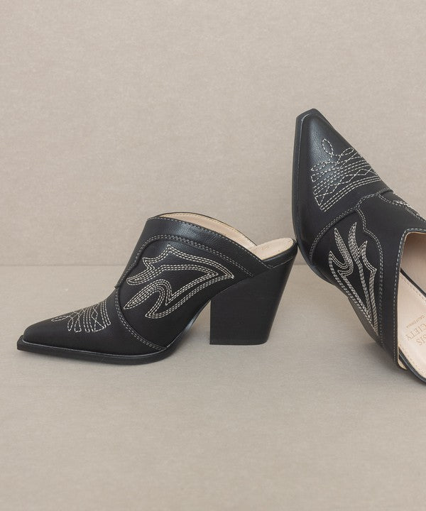 Black Western Inspired Heeled Mule