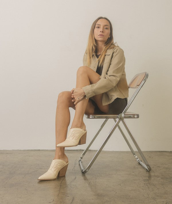 Cream Western Inspired Heeled Mule