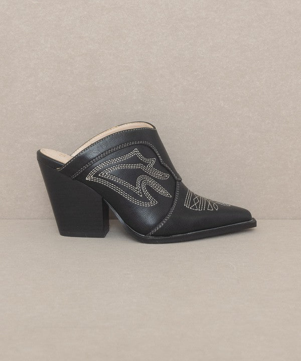 Black Western Inspired Heeled Mule
