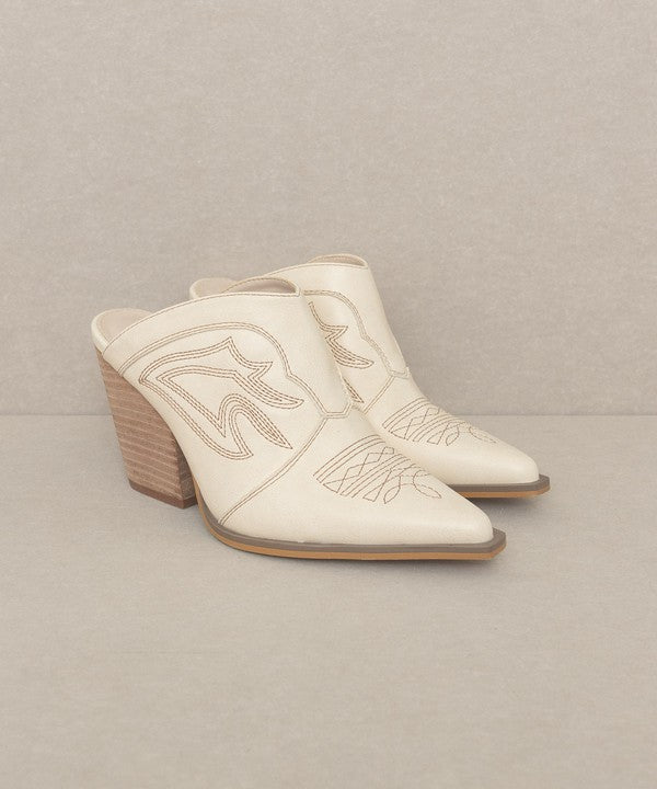 Cream Western Inspired Heeled Mule