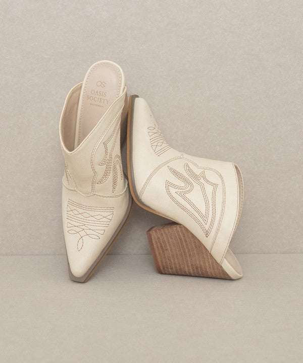 Cream Western Inspired Heeled Mule