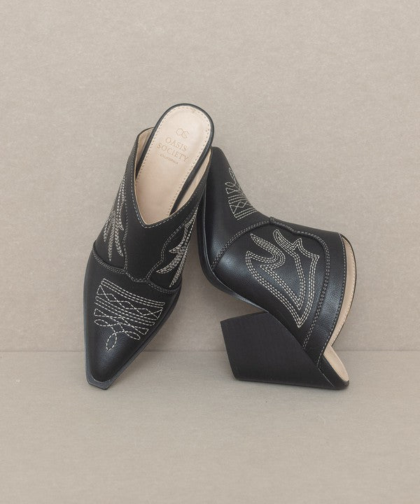 Black Western Inspired Heeled Mule