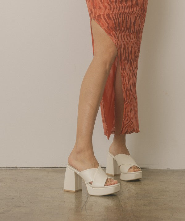 White Chunky Platform Mule Heel