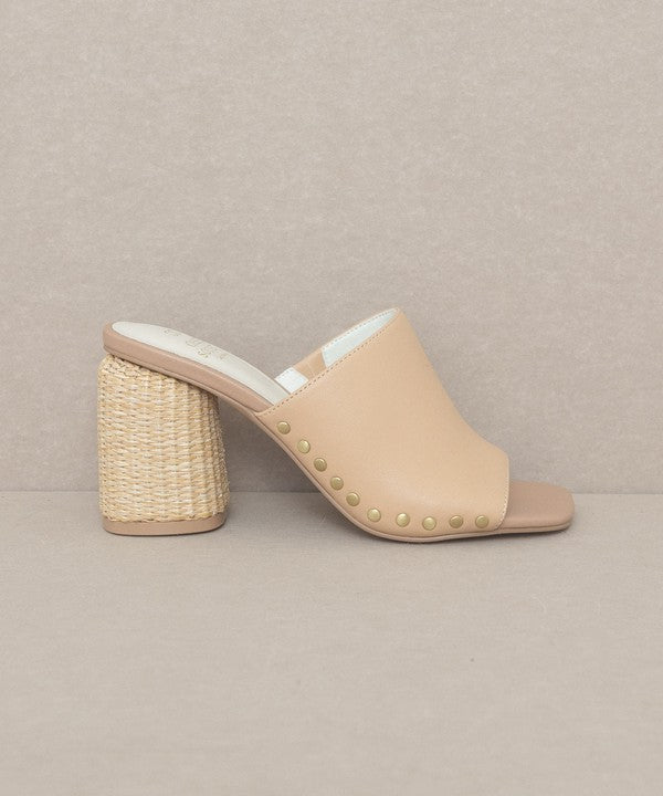 Nude Studded Raffia Slide Heel