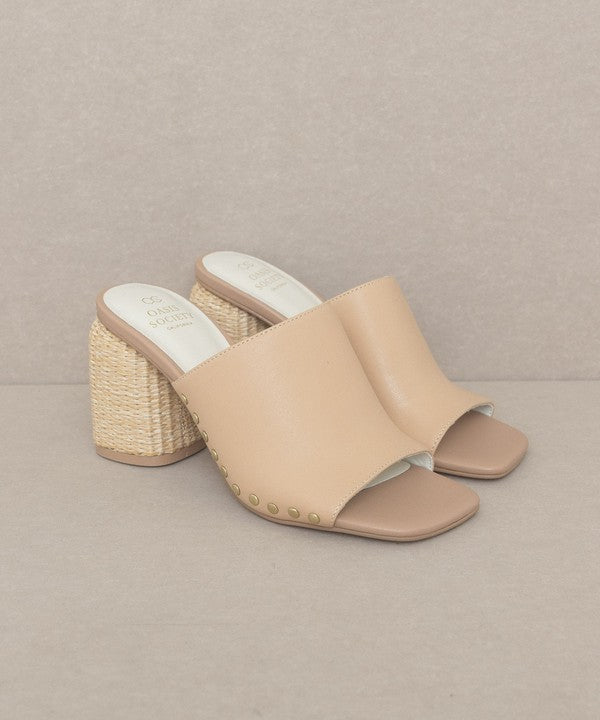 Nude Studded Raffia Slide Heel