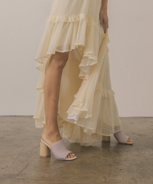 Nude Studded Raffia Slide Heel