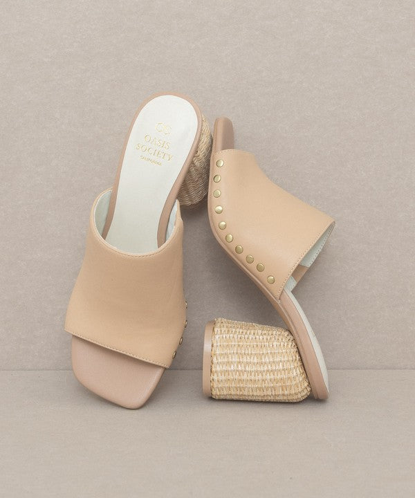 Nude Studded Raffia Slide Heel