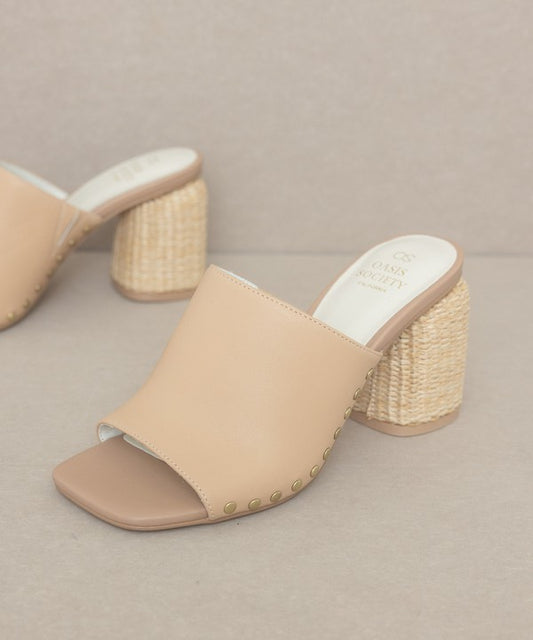 Nude Studded Raffia Slide Heel