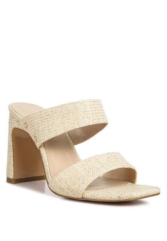 Natural  Slim Block Heel Sandals