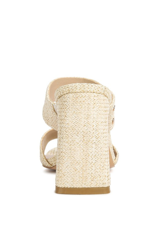 Natural  Slim Block Heel Sandals