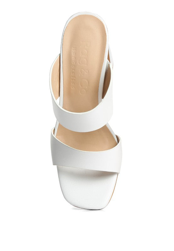 White  Slim Block Heel Sandals