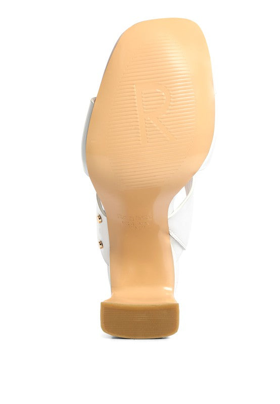 Rubber bottom White  Slim Block Heel Sandals