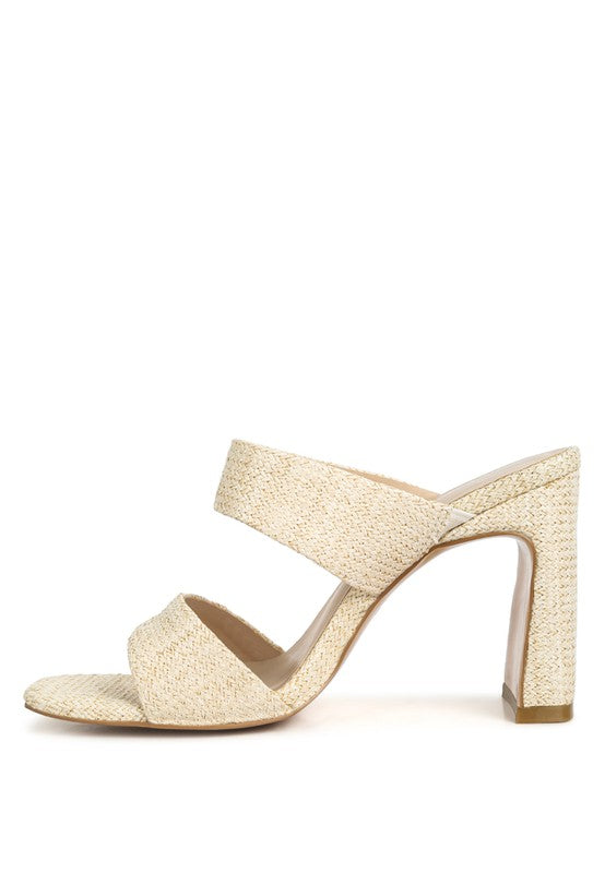 Natural  Slim Block Heel Sandals