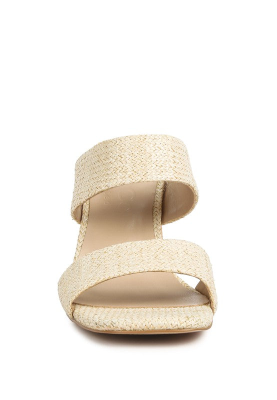 Natural  Slim Block Heel Sandals
