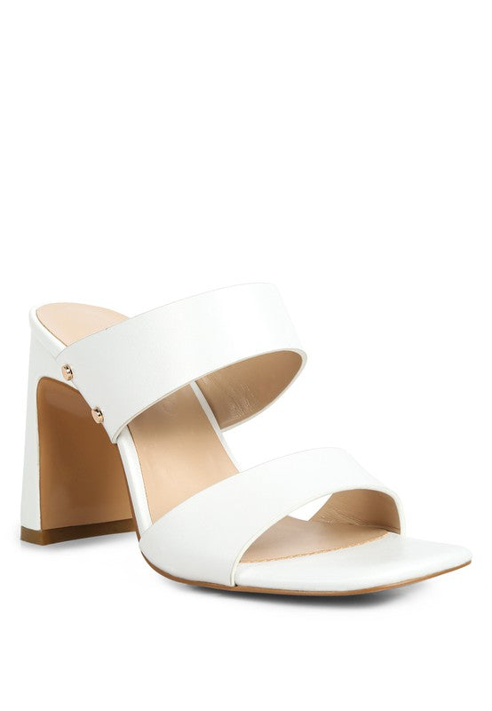 White  Slim Block Heel Sandals