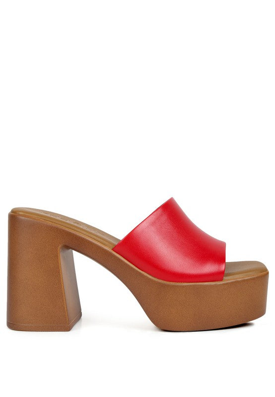 Red Slip On Block Heel Sandals