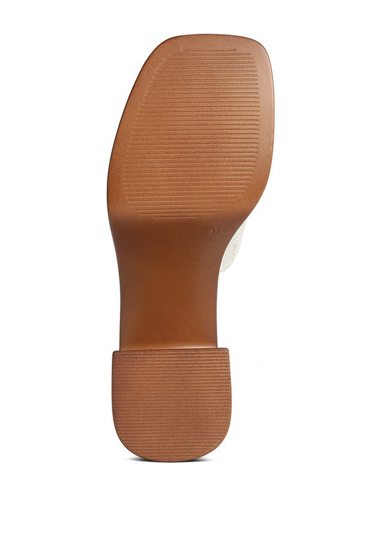 Off White Slip On Block Heel Sandals
