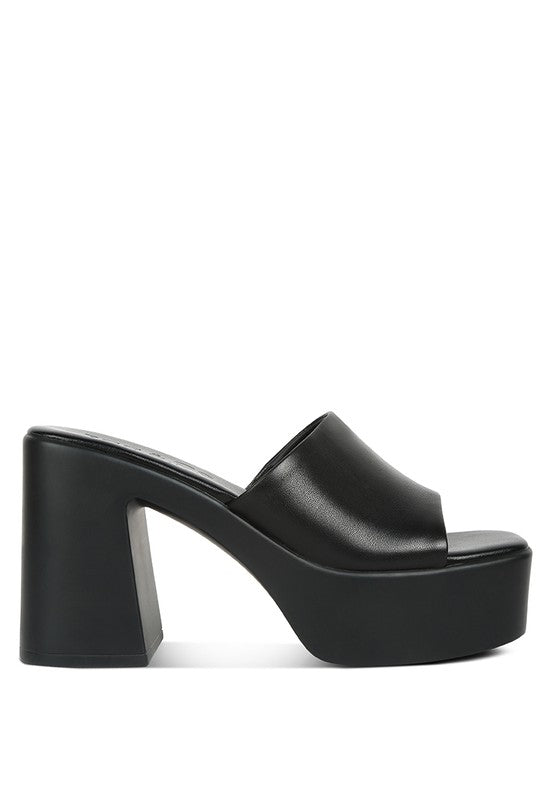 Black Slip On Block Heel Sandals