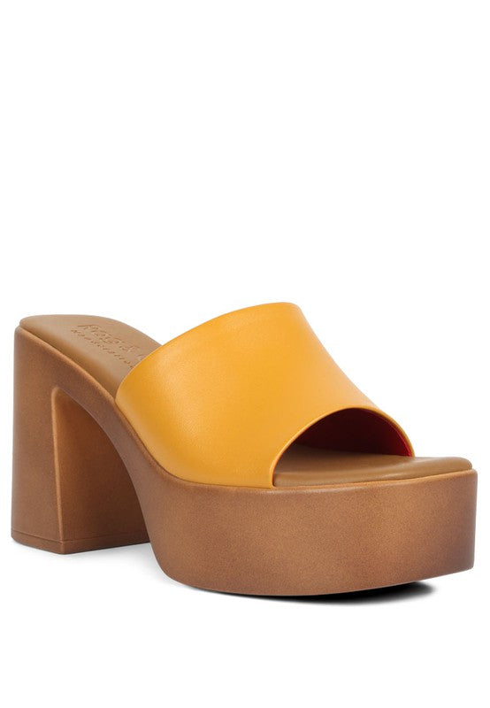 Yellow Slip On Block Heel Sandals