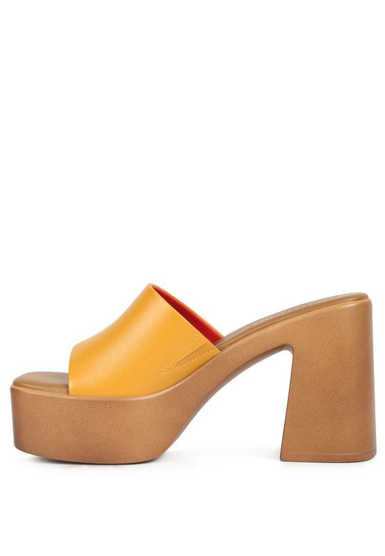 Yellow Slip On Block Heel Sandals