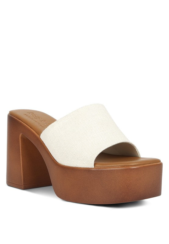 Off White Slip On Block Heel Sandals