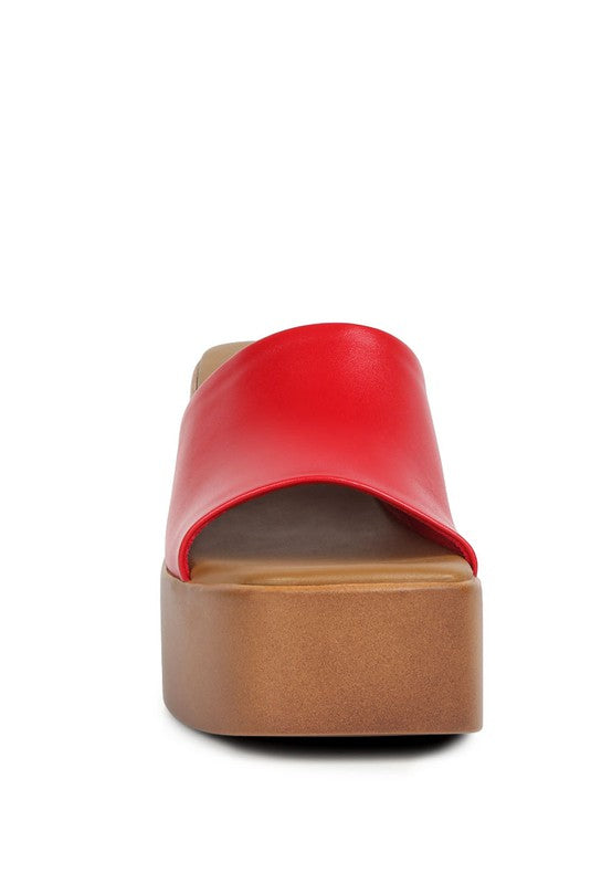 Red Slip On Block Heel Sandals