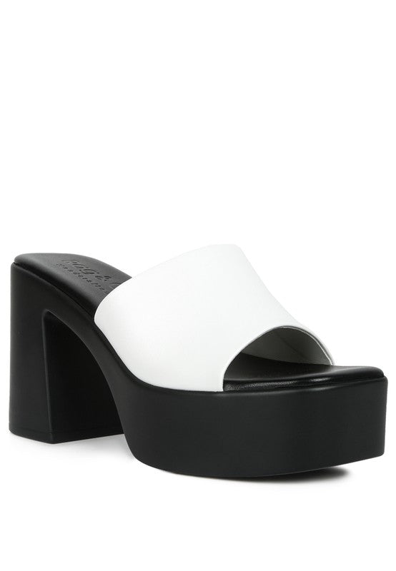 White Slip On Block Heel Sandals