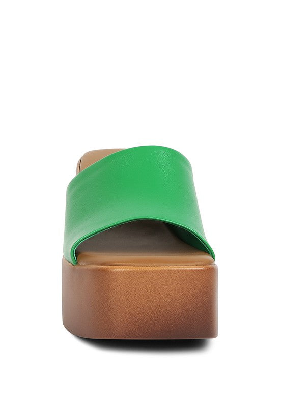 Green Slip On Block Heel Sandals