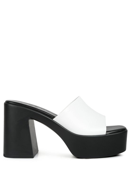 White Slip On Block Heel Sandals