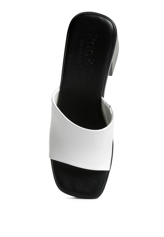 White Slip On Block Heel Sandals