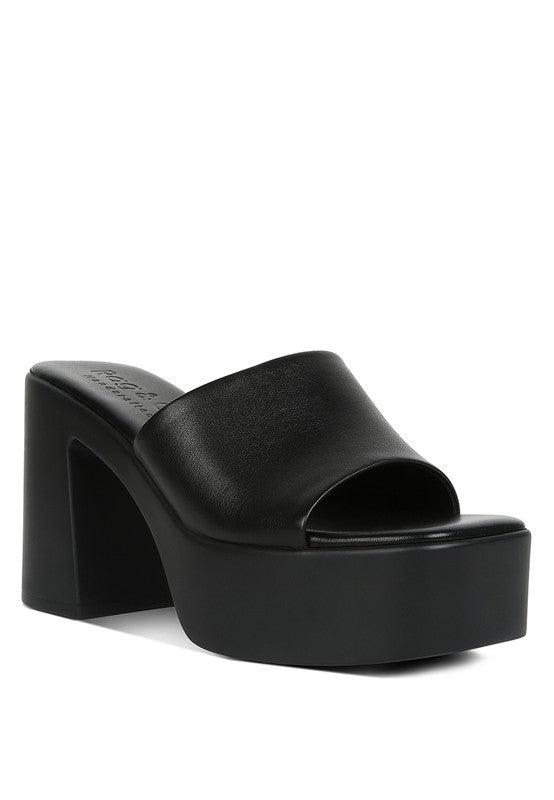 Black Slip On Block Heel Sandals