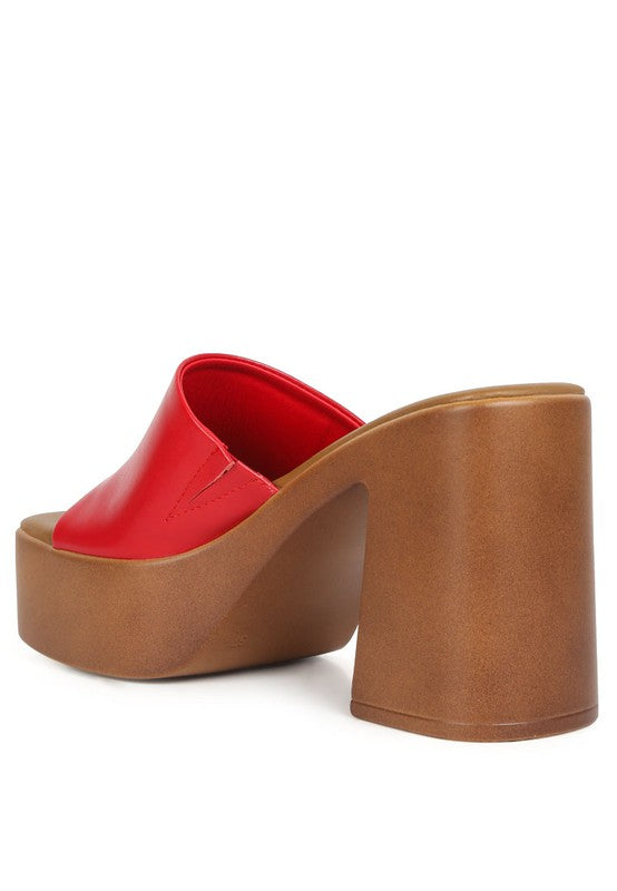 Red Slip On Block Heel Sandals