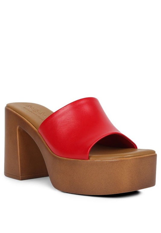 Red Slip On Block Heel Sandals