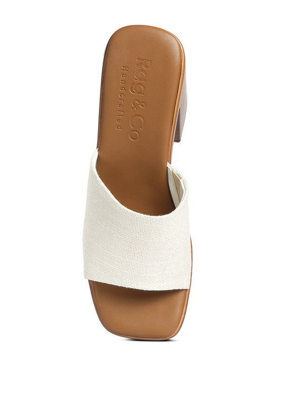 Off White Slip On Block Heel Sandals