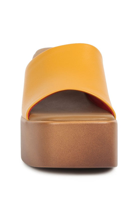 Yellow Slip On Block Heel Sandals