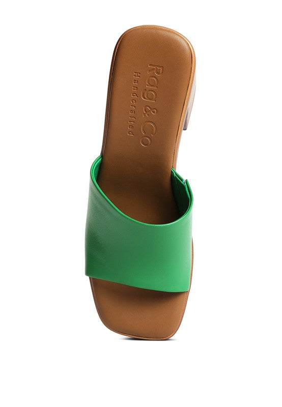 Green Slip On Block Heel Sandals
