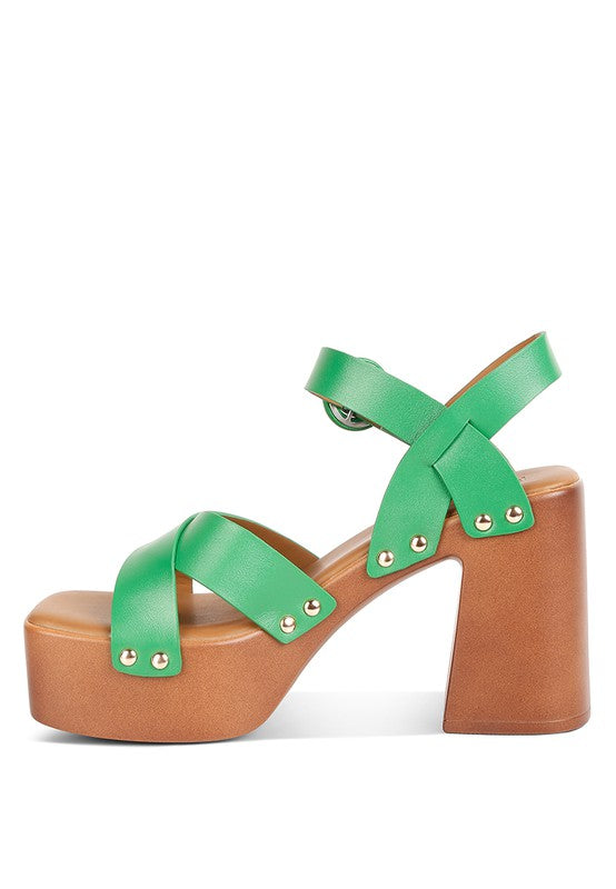 Green Cross Strap Embellished Heels