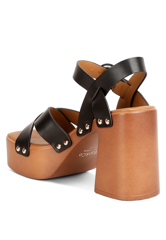Black Cross Strap Embellished Heels