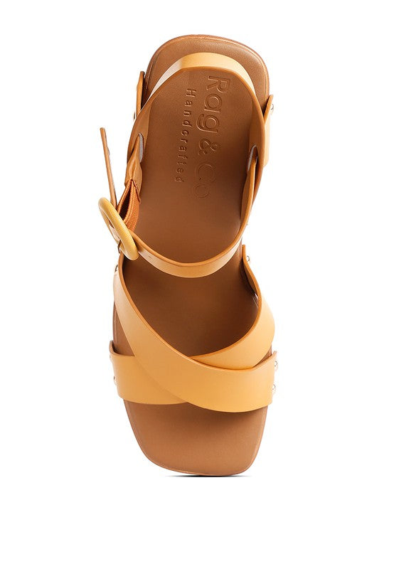 Yellow Cross Strap Embellished Heels