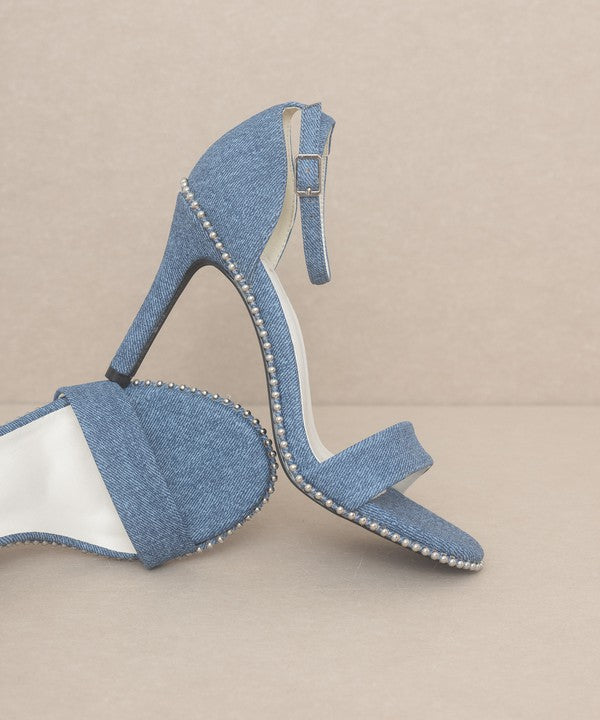 Denim OASIS SOCIETY Dublin - Metal Stud Open Toe Heels