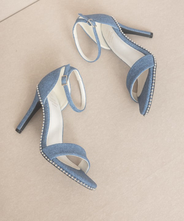 Denim OASIS SOCIETY Dublin - Metal Stud Open Toe Heels