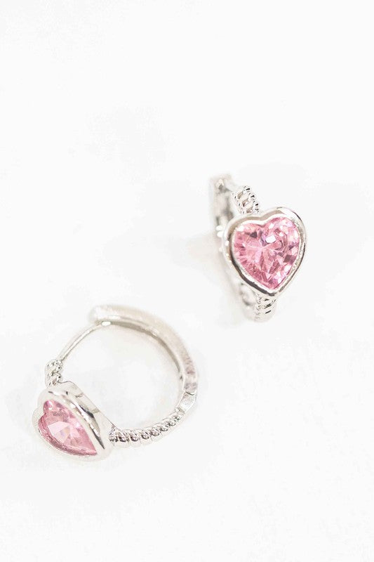 Pink Precious Heart Hoop Earrings