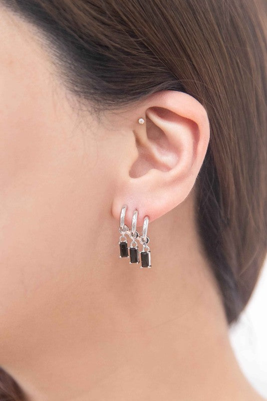 Black Tri Hoop Earrings